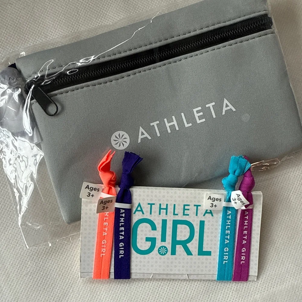 NWT Athleta Small Zipper POUCH with Girl Hair Ties Set